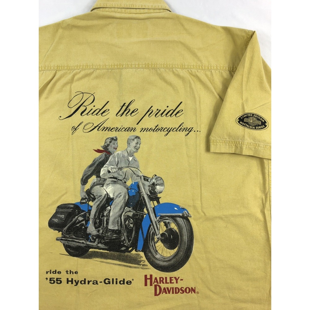 Harley Davidson Nostalgia Series 55 Hydra-Glide Graphic Button Shirt Mens XS